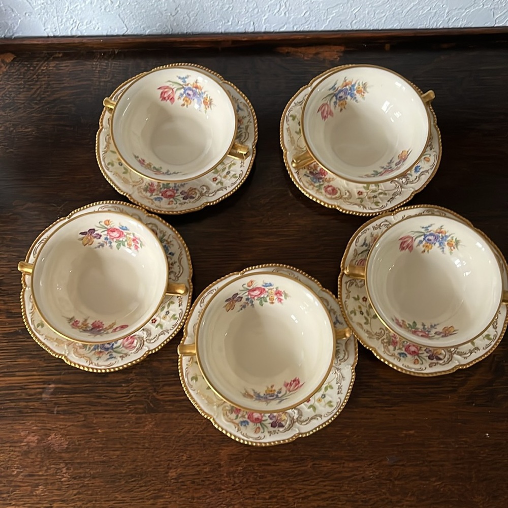 Rosenthal Ivory China, Double Handled Soup Bowl with Saucer. Set of 5. - Picture 11 of 11